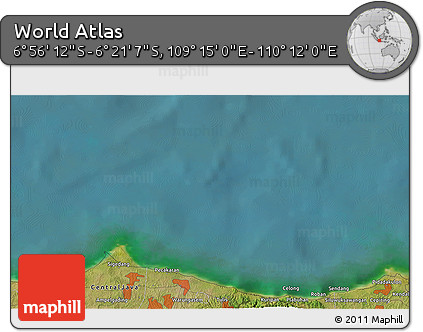 Satellite 3D Map of the Area around 6° 38' 39" S, 109° 43' 29" E