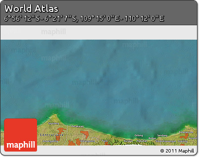 Satellite 3D Map of the Area around 6° 38' 39" S, 109° 43' 29" E
