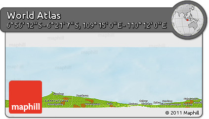 Physical Panoramic Map of the Area around 6° 38' 39" S, 109° 43' 29" E