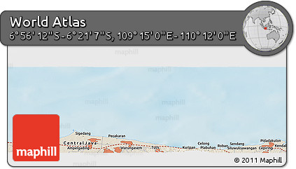 Shaded Relief Panoramic Map of the Area around 6° 38' 39" S, 109° 43' 29" E