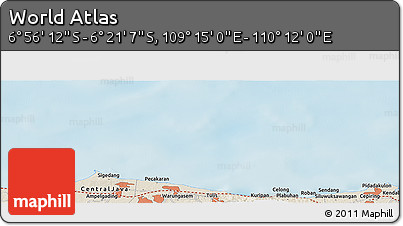 Shaded Relief Panoramic Map of the Area around 6° 38' 39" S, 109° 43' 29" E