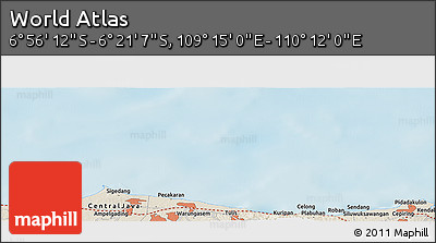Shaded Relief Panoramic Map of the Area around 6° 38' 39" S, 109° 43' 29" E