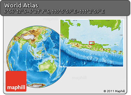 Physical Location Map of the Area around 6° 38' 39" S, 110° 34' 29" E