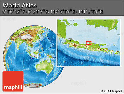 Physical Location Map of the Area around 6° 38' 39" S, 110° 34' 29" E