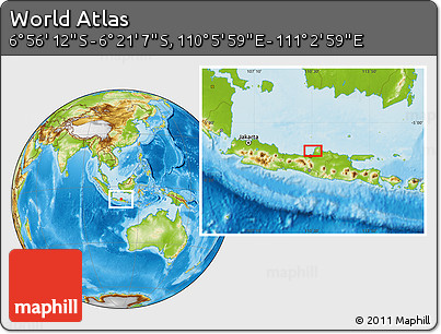 Physical Location Map of the Area around 6° 38' 39" S, 110° 34' 29" E