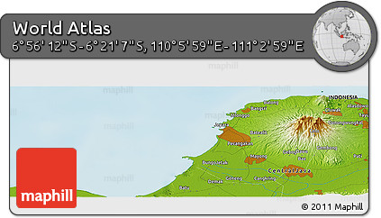 Physical Panoramic Map of the Area around 6° 38' 39" S, 110° 34' 29" E