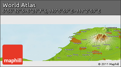 Physical Panoramic Map of the Area around 6° 38' 39" S, 110° 34' 29" E