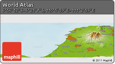 Physical Panoramic Map of the Area around 6° 38' 39" S, 110° 34' 29" E