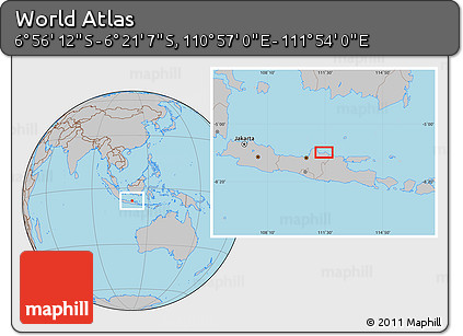 Gray Location Map of the Area around 6° 38' 39" S, 111° 25' 30" E