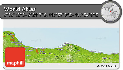 Physical Panoramic Map of the Area around 6° 38' 39" S, 111° 25' 30" E
