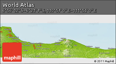 Physical Panoramic Map of the Area around 6° 38' 39" S, 111° 25' 30" E