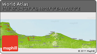 Physical Panoramic Map of the Area around 6° 38' 39" S, 111° 25' 30" E