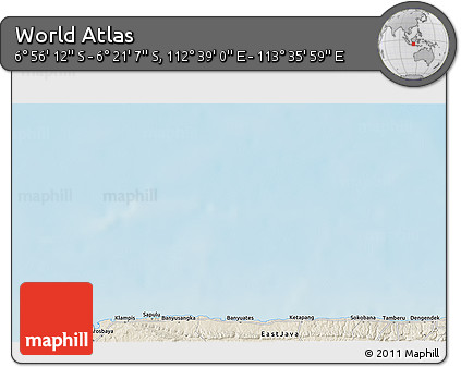 Shaded Relief 3D Map of the Area around 6° 38' 39" S, 113° 7' 30" E