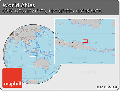 Gray Location Map of the Area around 6° 38' 39" S, 113° 7' 30" E