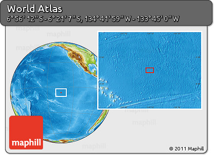 Physical Location Map of the Area around 6° 38' 39" S, 134° 13' 29" W
