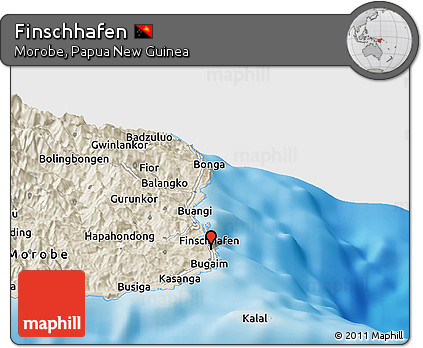 Shaded Relief Panoramic Map of Finschhafen