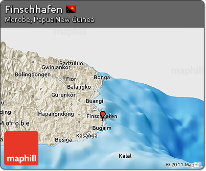 Shaded Relief Panoramic Map of Finschhafen