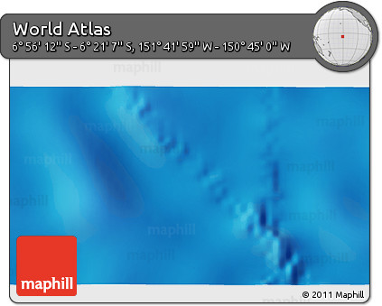 Physical 3D Map of the Area around 6° 38' 39" S, 151° 13' 29" W