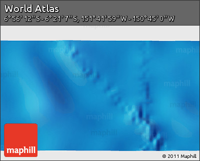 Physical 3D Map of the Area around 6° 38' 39" S, 151° 13' 29" W