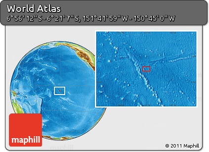 Physical Location Map of the Area around 6° 38' 39" S, 151° 13' 29" W