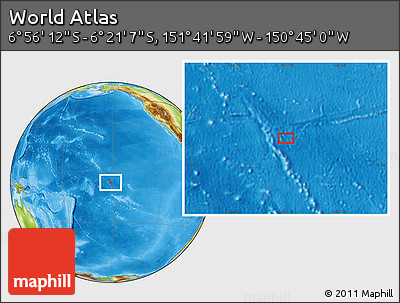 Physical Location Map of the Area around 6° 38' 39" S, 151° 13' 29" W