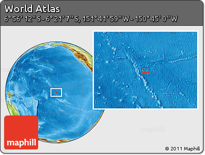 Physical Location Map of the Area around 6° 38' 39" S, 151° 13' 29" W