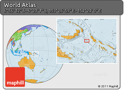 Political Location Map of the Area around 6° 38' 39" S, 153° 55' 30" E
