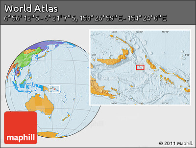 Political Location Map of the Area around 6° 38' 39" S, 153° 55' 30" E