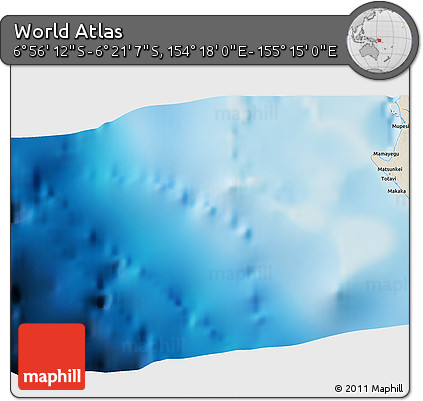 Shaded Relief 3D Map of the Area around 6° 38' 39" S, 154° 46' 30" E