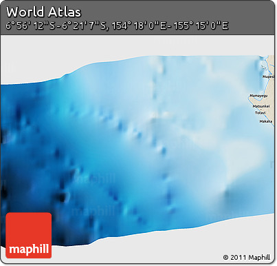 Shaded Relief 3D Map of the Area around 6° 38' 39" S, 154° 46' 30" E