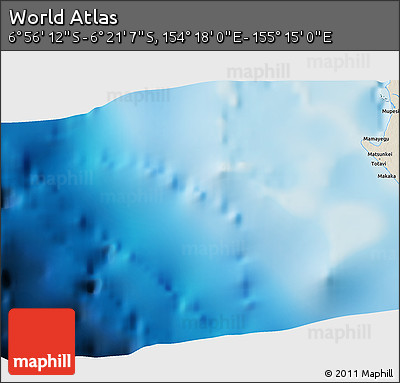 Shaded Relief 3D Map of the Area around 6° 38' 39" S, 154° 46' 30" E