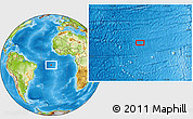 Physical Location Map of the area around 6° 38' 39" S, 18° 37' 30" W