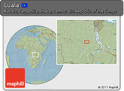 Savanna Style Location Map of Luala, hill shading