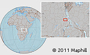 Gray Location Map of the area around 6° 38' 39" S, 28° 58' 30" E, hill shading