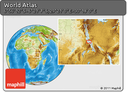Physical Location Map of the Area around 6° 38' 39" S, 29° 49' 30" E