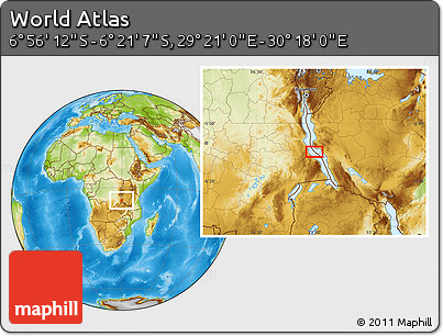 Physical Location Map of the Area around 6° 38' 39" S, 29° 49' 30" E