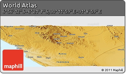 Physical Panoramic Map of the Area around 6° 38' 39" S, 30° 40' 29" E