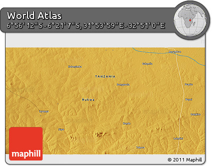 Physical 3D Map of the Area around 6° 38' 39" S, 32° 22' 30" E