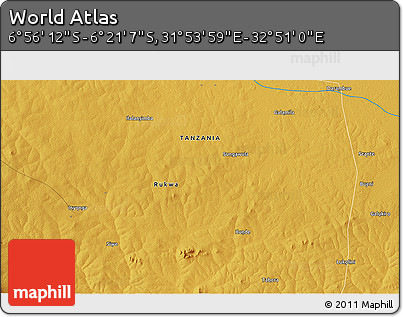 Physical 3D Map of the Area around 6° 38' 39" S, 32° 22' 30" E