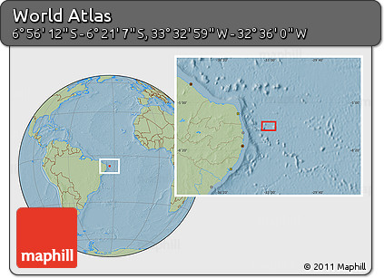 Savanna Style Location Map of the Area around 6° 38' 39" S, 33° 4' 30" W, hill shading