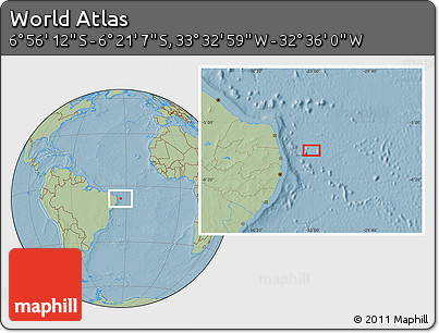 Savanna Style Location Map of the Area around 6° 38' 39" S, 33° 4' 30" W, hill shading
