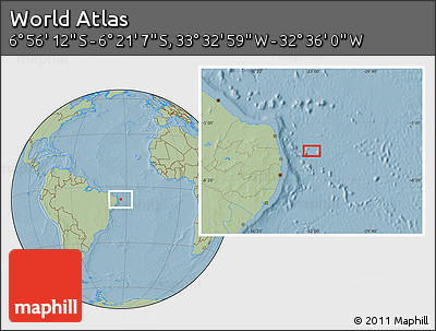 Savanna Style Location Map of the Area around 6° 38' 39" S, 33° 4' 30" W, hill shading