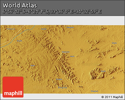 Physical 3D Map of the Area around 6° 38' 39" S, 34° 4' 30" E