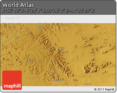 Physical 3D Map of the Area around 6° 38' 39" S, 34° 4' 30" E
