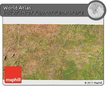 Satellite 3D Map of the Area around 6° 38' 39" S, 38° 19' 30" E