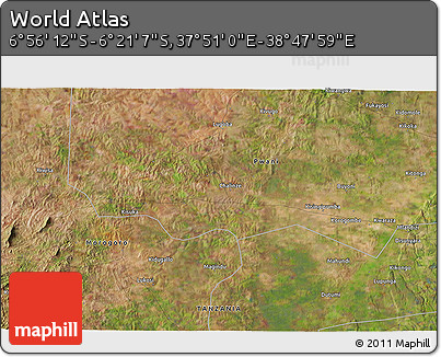 Satellite 3D Map of the Area around 6° 38' 39" S, 38° 19' 30" E
