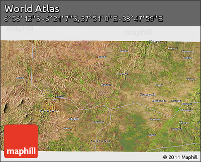 Satellite 3D Map of the Area around 6° 38' 39" S, 38° 19' 30" E