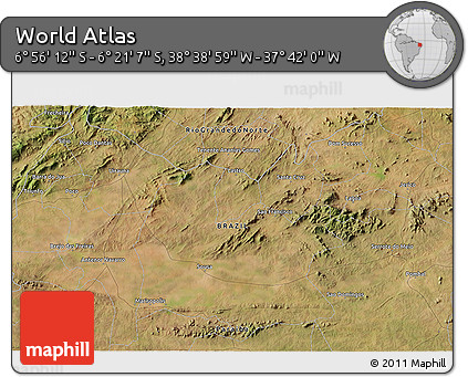 Satellite 3D Map of the Area around 6° 38' 39" S, 38° 10' 29" W