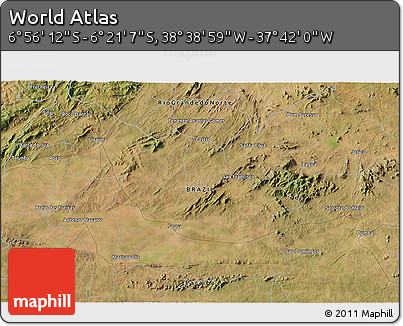 Satellite 3D Map of the Area around 6° 38' 39" S, 38° 10' 29" W
