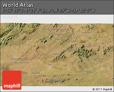 Satellite 3D Map of the Area around 6° 38' 39" S, 38° 10' 29" W